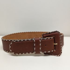 Gorgeous Italian🦋SAKS 5TH AVE🦋Brown Leather White Top Stitched Wide Belt Small